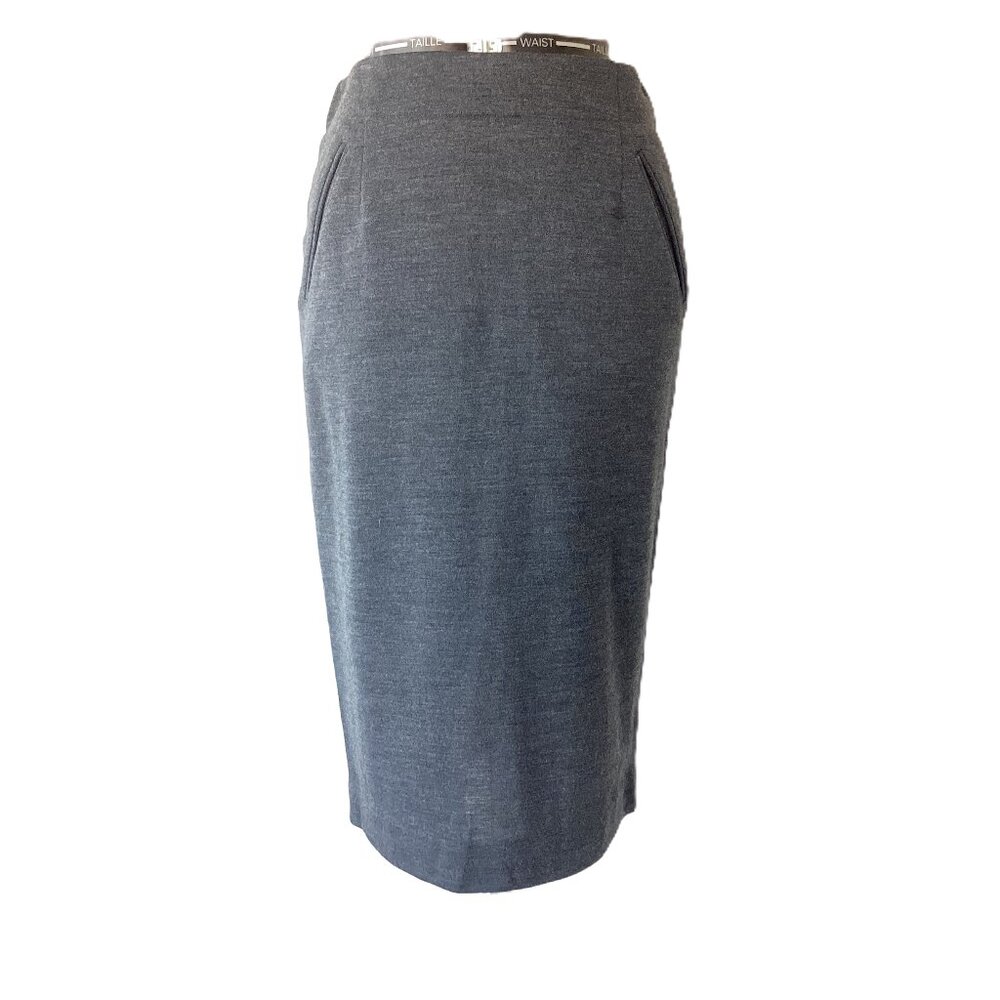 Ports International Grey Wool Jersey Knit Pencil Skirt